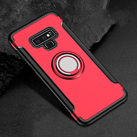 Funda Bumper Silicona y Plastico Mate Carcasa con Magnetico Anillo de dedo Soporte para Samsung Galaxy Note 9 Rojo