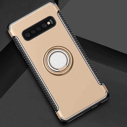 Funda Bumper Silicona y Plastico Mate Carcasa con Magnetico Anillo de dedo Soporte para Samsung Galaxy S10 5G Oro