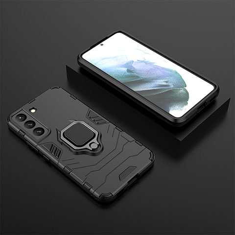 Funda Bumper Silicona y Plastico Mate Carcasa con Magnetico Anillo de dedo Soporte para Samsung Galaxy S22 Plus 5G Negro