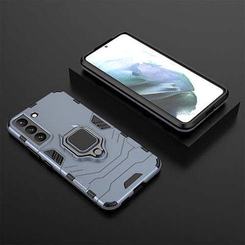 Funda Bumper Silicona y Plastico Mate Carcasa con Magnetico Anillo de dedo Soporte para Samsung Galaxy S23 5G Azul