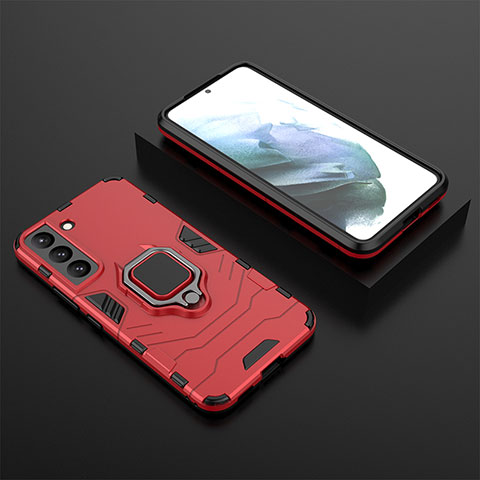 Funda Bumper Silicona y Plastico Mate Carcasa con Magnetico Anillo de dedo Soporte para Samsung Galaxy S23 5G Rojo