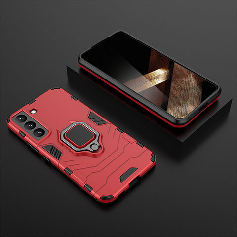 Funda Bumper Silicona y Plastico Mate Carcasa con Magnetico Anillo de dedo Soporte para Samsung Galaxy S24 5G Rojo