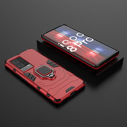 Funda Bumper Silicona y Plastico Mate Carcasa con Magnetico Anillo de dedo Soporte para Vivo iQOO 8 Pro 5G Rojo