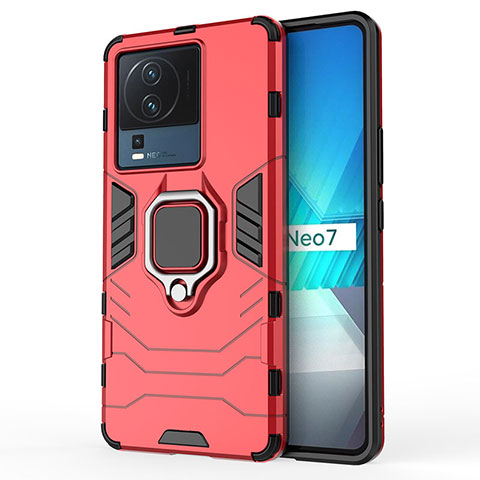 Funda Bumper Silicona y Plastico Mate Carcasa con Magnetico Anillo de dedo Soporte para Vivo iQOO Neo7 SE Rojo