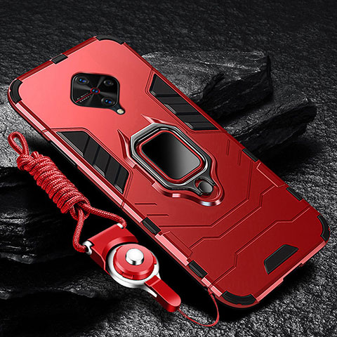 Funda Bumper Silicona y Plastico Mate Carcasa con Magnetico Anillo de dedo Soporte para Vivo S1 Pro Rojo