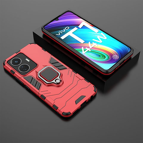 Funda Bumper Silicona y Plastico Mate Carcasa con Magnetico Anillo de dedo Soporte para Vivo T1 4G Rojo