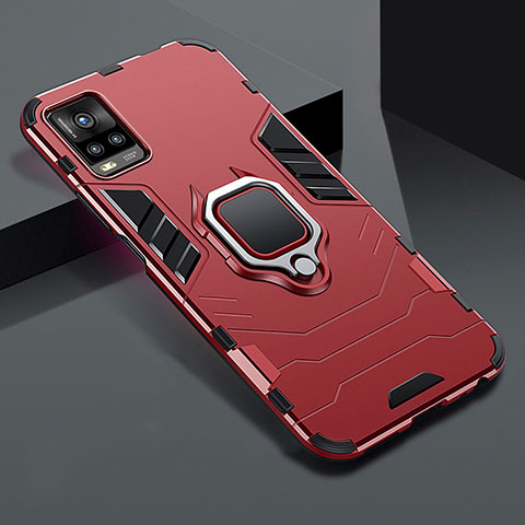 Funda Bumper Silicona y Plastico Mate Carcasa con Magnetico Anillo de dedo Soporte para Vivo V20 Pro 5G Rojo