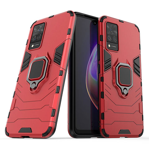 Funda Bumper Silicona y Plastico Mate Carcasa con Magnetico Anillo de dedo Soporte para Vivo V21 5G Rojo