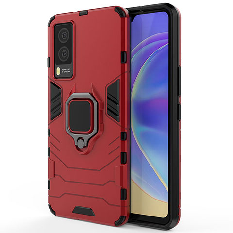 Funda Bumper Silicona y Plastico Mate Carcasa con Magnetico Anillo de dedo Soporte para Vivo V21e 5G Rojo