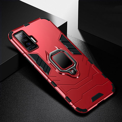 Funda Bumper Silicona y Plastico Mate Carcasa con Magnetico Anillo de dedo Soporte para Vivo X50 5G Rojo