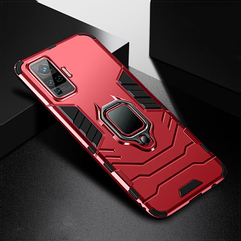 Funda Bumper Silicona y Plastico Mate Carcasa con Magnetico Anillo de dedo Soporte para Vivo X51 5G Rojo