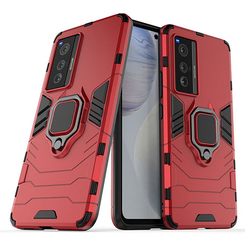 Funda Bumper Silicona y Plastico Mate Carcasa con Magnetico Anillo de dedo Soporte para Vivo X70 5G Rojo