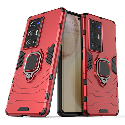 Funda Bumper Silicona y Plastico Mate Carcasa con Magnetico Anillo de dedo Soporte para Vivo X70 Pro+ Plus 5G Rojo