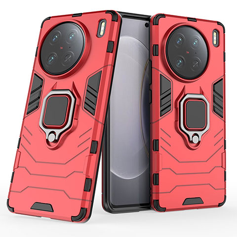 Funda Bumper Silicona y Plastico Mate Carcasa con Magnetico Anillo de dedo Soporte para Vivo X90 Pro 5G Rojo