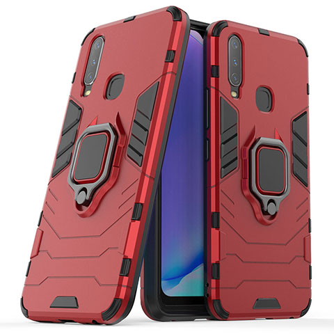 Funda Bumper Silicona y Plastico Mate Carcasa con Magnetico Anillo de dedo Soporte para Vivo Y12 Rojo