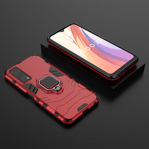 Funda Bumper Silicona y Plastico Mate Carcasa con Magnetico Anillo de dedo Soporte para Vivo Y72 5G Rojo