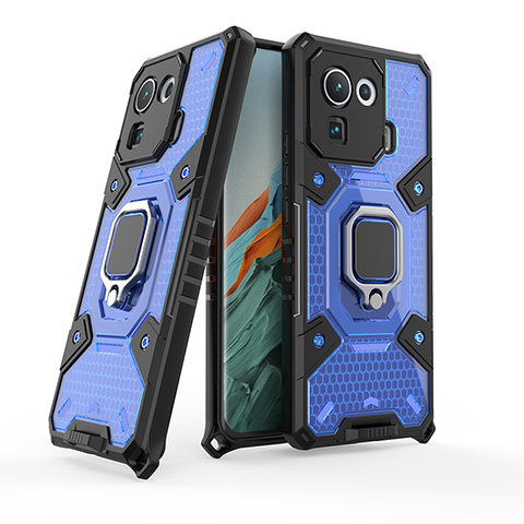 Funda Bumper Silicona y Plastico Mate Carcasa con Magnetico Anillo de dedo Soporte para Xiaomi Mi 11 Pro 5G Azul