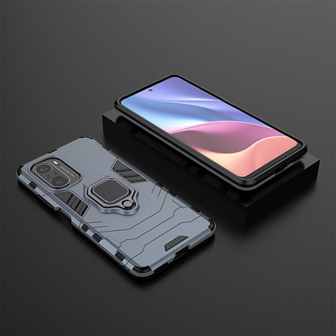 Funda Bumper Silicona y Plastico Mate Carcasa con Magnetico Anillo de dedo Soporte para Xiaomi Mi 11i 5G Azul