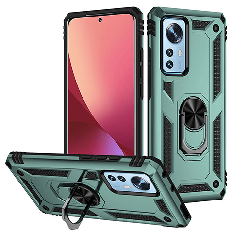 Funda Bumper Silicona y Plastico Mate Carcasa con Magnetico Anillo de dedo Soporte para Xiaomi Mi 12 5G Verde