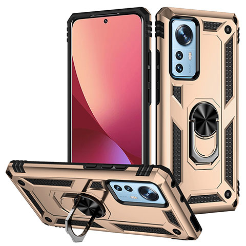 Funda Bumper Silicona y Plastico Mate Carcasa con Magnetico Anillo de dedo Soporte para Xiaomi Mi 12X 5G Oro