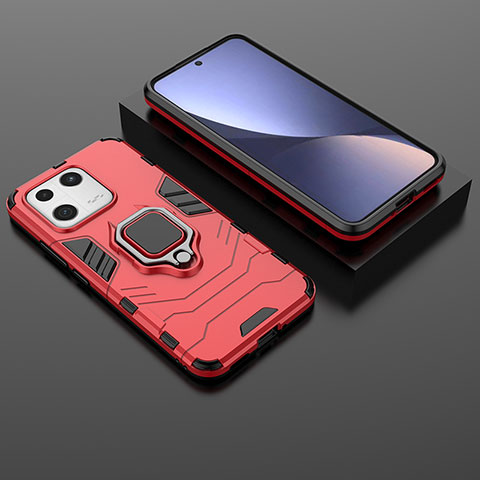 Funda Bumper Silicona y Plastico Mate Carcasa con Magnetico Anillo de dedo Soporte para Xiaomi Mi 13 5G Rojo