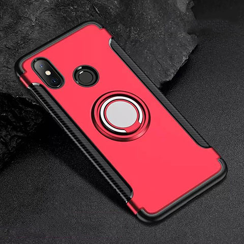 Funda Bumper Silicona y Plastico Mate Carcasa con Magnetico Anillo de dedo Soporte para Xiaomi Mi 8 Rojo