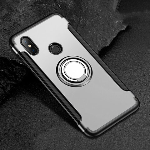 Funda Bumper Silicona y Plastico Mate Carcasa con Magnetico Anillo de dedo Soporte para Xiaomi Mi A2 Lite Plata