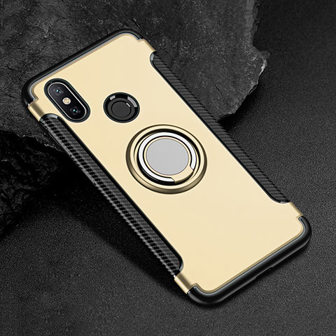 Funda Bumper Silicona y Plastico Mate Carcasa con Magnetico Anillo de dedo Soporte para Xiaomi Mi Max 3 Oro