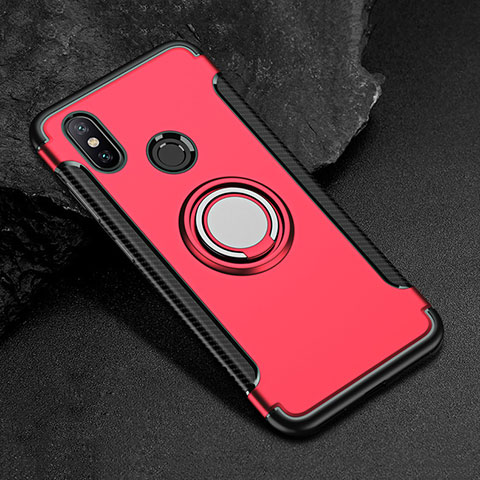 Funda Bumper Silicona y Plastico Mate Carcasa con Magnetico Anillo de dedo Soporte para Xiaomi Mi Max 3 Rojo