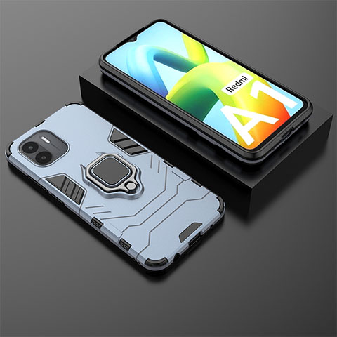 Funda Bumper Silicona y Plastico Mate Carcasa con Magnetico Anillo de dedo Soporte para Xiaomi Poco C50 Azul