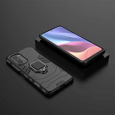 Funda Bumper Silicona y Plastico Mate Carcasa con Magnetico Anillo de dedo Soporte para Xiaomi Poco F3 5G Negro