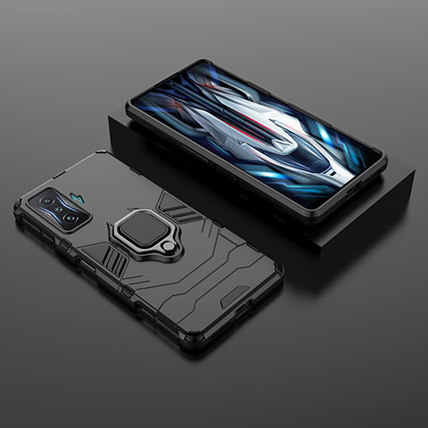 Funda Bumper Silicona y Plastico Mate Carcasa con Magnetico Anillo de dedo Soporte para Xiaomi Poco F4 GT 5G Negro