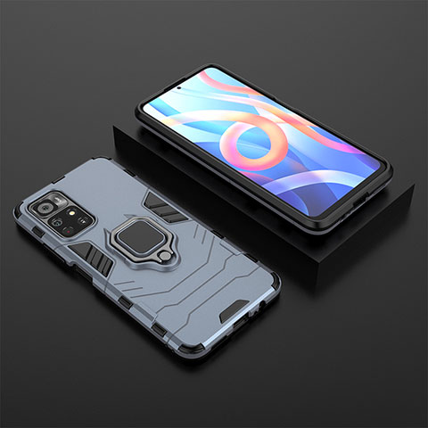 Funda Bumper Silicona y Plastico Mate Carcasa con Magnetico Anillo de dedo Soporte para Xiaomi Poco M4 Pro 5G Azul