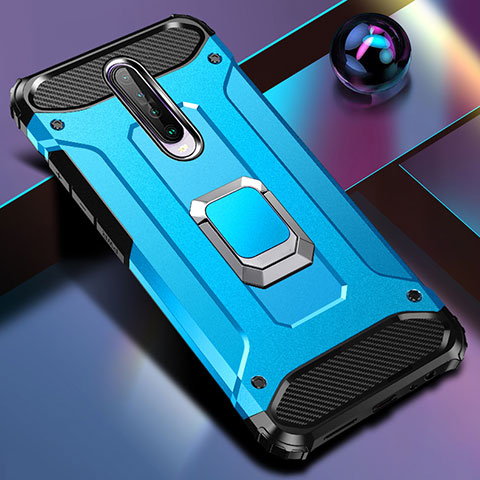 Funda Bumper Silicona y Plastico Mate Carcasa con Magnetico Anillo de dedo Soporte para Xiaomi Poco X2 Azul Cielo