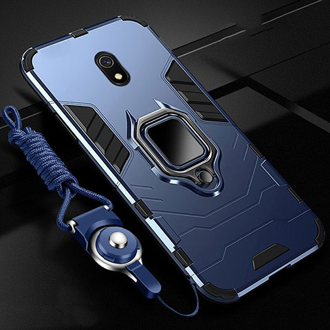 Funda Bumper Silicona y Plastico Mate Carcasa con Magnetico Anillo de dedo Soporte para Xiaomi Redmi 8A Azul