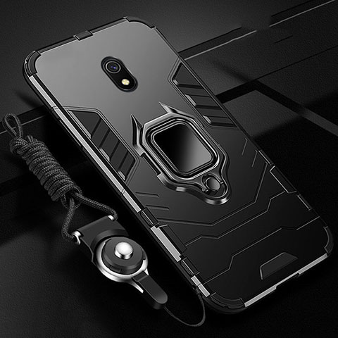 Funda Bumper Silicona y Plastico Mate Carcasa con Magnetico Anillo de dedo Soporte para Xiaomi Redmi 8A Negro