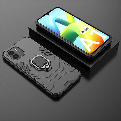 Funda Bumper Silicona y Plastico Mate Carcasa con Magnetico Anillo de dedo Soporte para Xiaomi Redmi A1 Negro