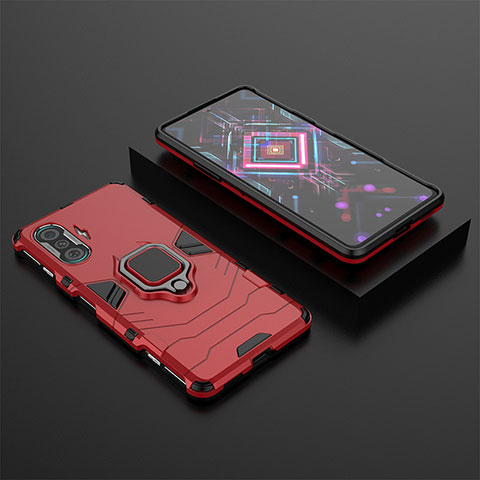 Funda Bumper Silicona y Plastico Mate Carcasa con Magnetico Anillo de dedo Soporte para Xiaomi Redmi K40 Gaming 5G Rojo