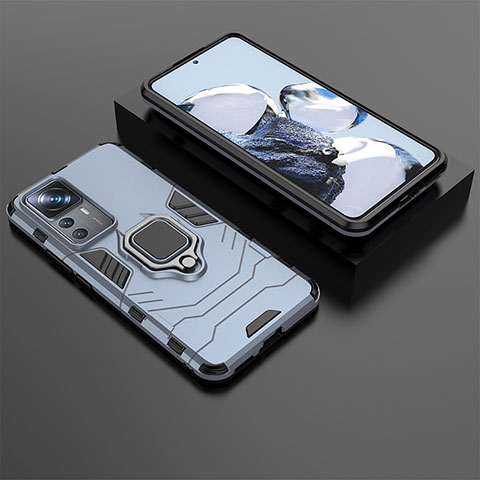 Funda Bumper Silicona y Plastico Mate Carcasa con Magnetico Anillo de dedo Soporte para Xiaomi Redmi K50 Ultra 5G Azul