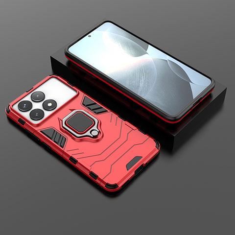 Funda Bumper Silicona y Plastico Mate Carcasa con Magnetico Anillo de dedo Soporte para Xiaomi Redmi K70 Pro 5G Rojo