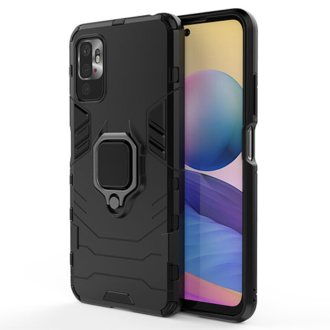 Funda Bumper Silicona y Plastico Mate Carcasa con Magnetico Anillo de dedo Soporte para Xiaomi Redmi Note 11 SE 5G Negro