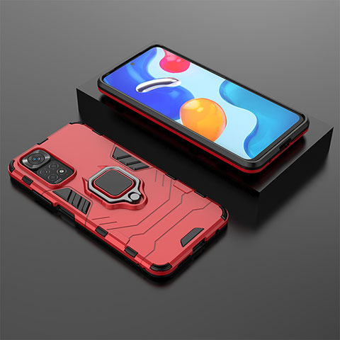 Funda Bumper Silicona y Plastico Mate Carcasa con Magnetico Anillo de dedo Soporte para Xiaomi Redmi Note 11S 4G Rojo