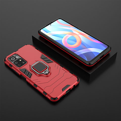 Funda Bumper Silicona y Plastico Mate Carcasa con Magnetico Anillo de dedo Soporte para Xiaomi Redmi Note 11S 5G Rojo