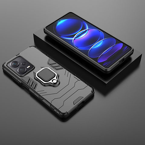 Funda Bumper Silicona y Plastico Mate Carcasa con Magnetico Anillo de dedo Soporte para Xiaomi Redmi Note 12 Explorer Negro