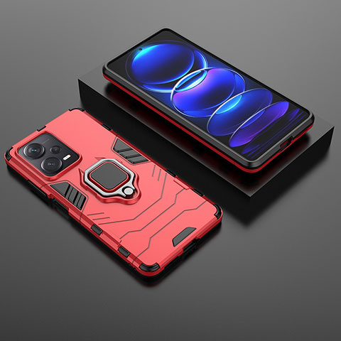 Funda Bumper Silicona y Plastico Mate Carcasa con Magnetico Anillo de dedo Soporte para Xiaomi Redmi Note 12 Pro+ Plus 5G Rojo