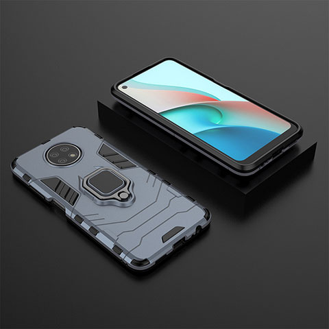 Funda Bumper Silicona y Plastico Mate Carcasa con Magnetico Anillo de dedo Soporte para Xiaomi Redmi Note 9 5G Azul