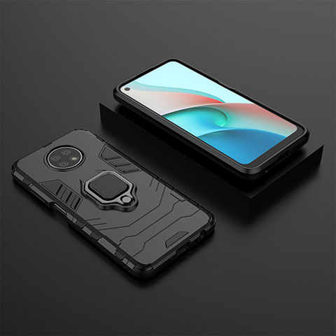 Funda Bumper Silicona y Plastico Mate Carcasa con Magnetico Anillo de dedo Soporte para Xiaomi Redmi Note 9 5G Negro