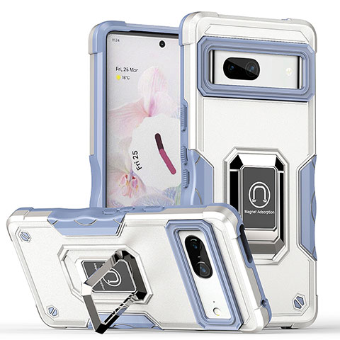 Funda Bumper Silicona y Plastico Mate Carcasa con Magnetico Anillo de dedo Soporte QW1 para Google Pixel 7 5G Blanco