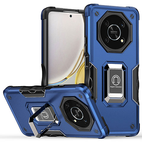 Funda Bumper Silicona y Plastico Mate Carcasa con Magnetico Anillo de dedo Soporte QW1 para Huawei Honor Magic4 Lite 5G Azul