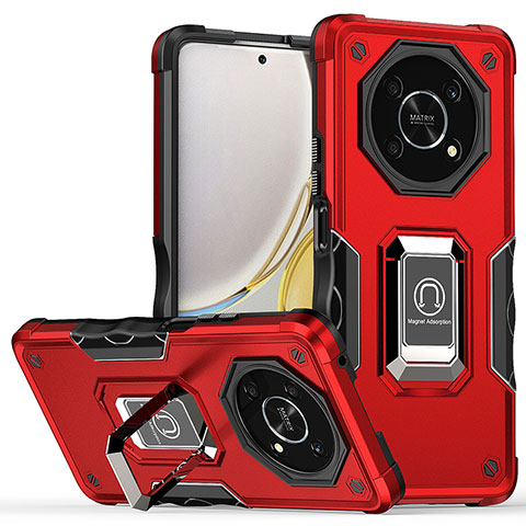 Funda Bumper Silicona y Plastico Mate Carcasa con Magnetico Anillo de dedo Soporte QW1 para Huawei Honor Magic4 Lite 5G Rojo